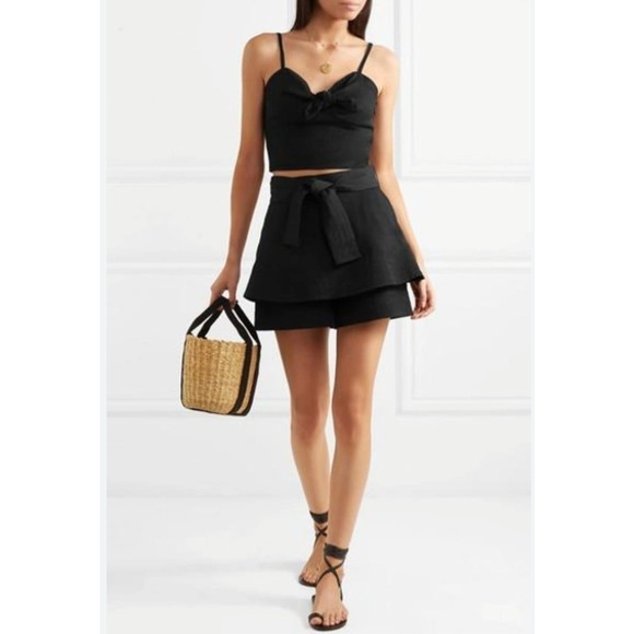 Maje Women's Black Layered Twill High Rise Belted Shorts Size 00